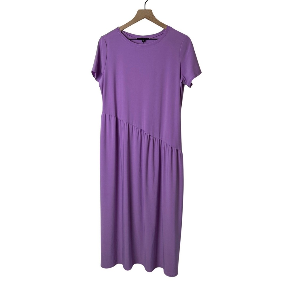 Tiana B Womens Asymmetrical Waist Short Sleeve Midi Dress Size L Purple Modest